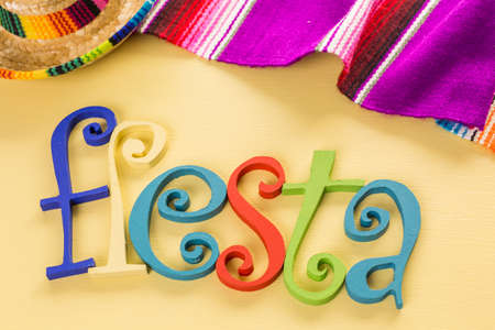 Traditional colorful table decorations for celebrating Fiesta.の写真素材