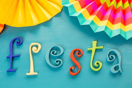 Traditional colorful table decorations for celebrating Fiesta.