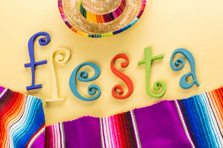 Traditional colorful table decorations for celebrating Fiesta.の写真素材