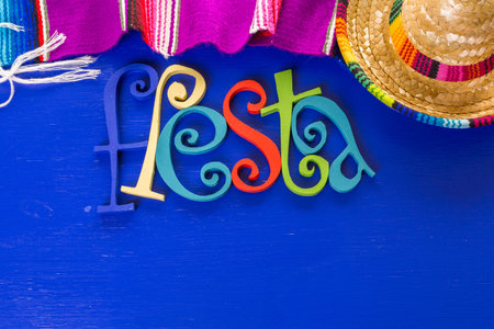 Traditional colorful table decorations for celebrating Fiesta.の写真素材