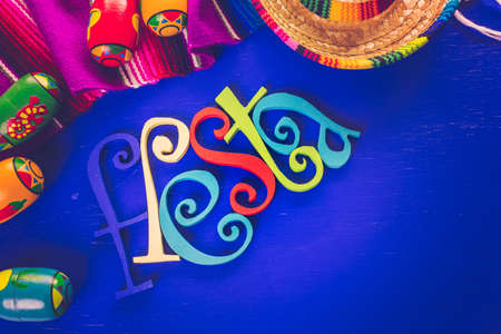 Traditional colorful table decorations for celebrating Fiesta.の写真素材