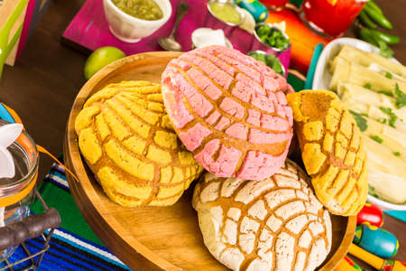 Traditional pan dulche bread on the party table.の写真素材