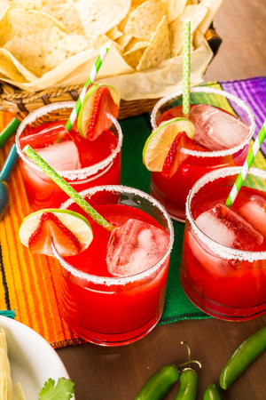 Strawberry and lime margaritas on the party table.の写真素材