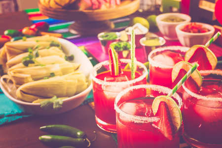 Strawberry and lime margaritas on the party table.の写真素材