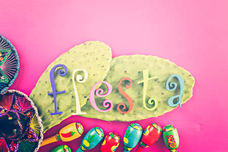 Traditional colorful table decorations for celebrating Fiesta.の写真素材