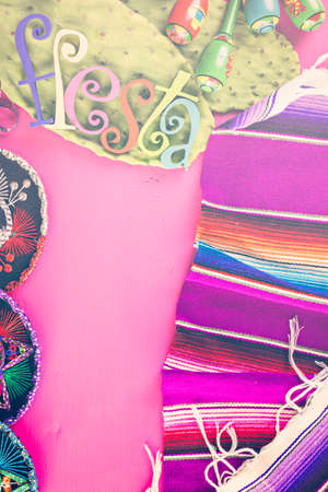 Traditional colorful table decorations for celebrating Fiesta.の写真素材