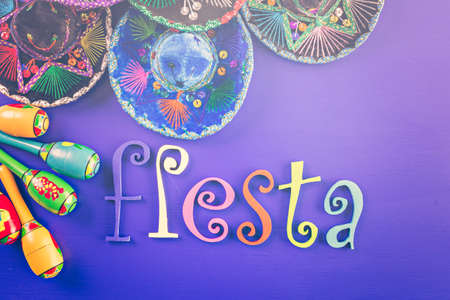 Traditional colorful table decorations for celebrating Fiesta.の写真素材