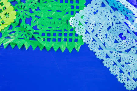 Traditional colorful table decorations for celebrating Fiesta.の写真素材