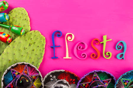 Traditional colorful table decorations for celebrating Fiesta.の写真素材