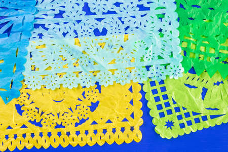 Traditional colorful table decorations for celebrating Fiesta.の写真素材