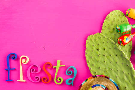 Traditional colorful table decorations for celebrating Fiesta.の写真素材