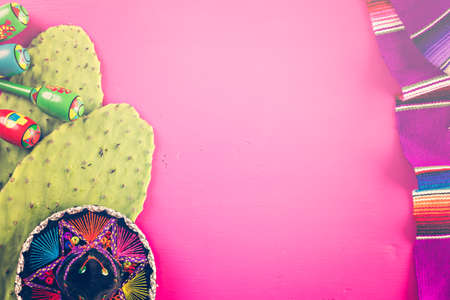 Traditional colorful table decorations for celebrating Fiesta.の写真素材