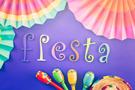 Traditional colorful table decorations for celebrating Fiesta.の写真素材