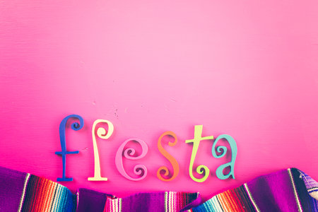 Traditional colorful table decorations for celebrating Fiesta.の写真素材