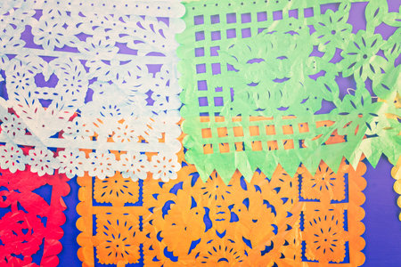 Traditional colorful table decorations for celebrating Fiesta.の写真素材