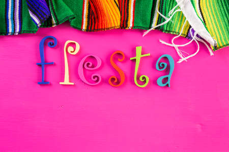 Traditional colorful table decorations for celebrating Fiesta.の写真素材