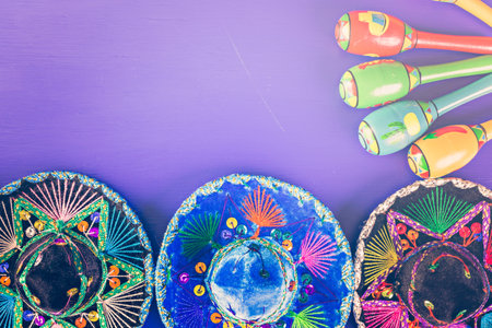 Traditional colorful table decorations for celebrating Fiesta.の写真素材