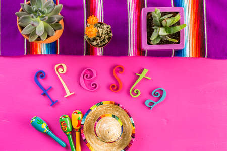 Traditional colorful table decorations for celebrating Fiesta.の写真素材