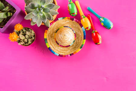 Traditional colorful table decorations for celebrating Fiesta.の写真素材