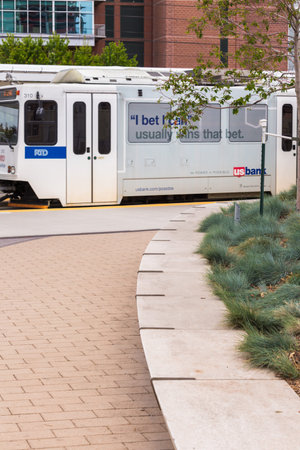 Denver, Colorado, USA-May 15, 2016. Union Station lightrail stop in downtown Denver, Colorado.のeditorial素材