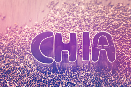 Healthy Chia seeds in a chia sign close-up.の写真素材