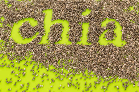 Healthy Chia seeds with shia sign close-up.の写真素材