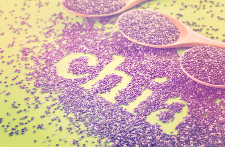 Healthy Chia seeds with shia sign close-up.の写真素材