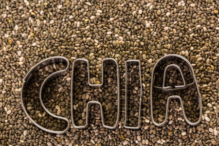Healthy Chia seeds with chia sign close-up.の写真素材