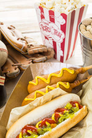 Baseball party food with balls   on a wood table.の写真素材