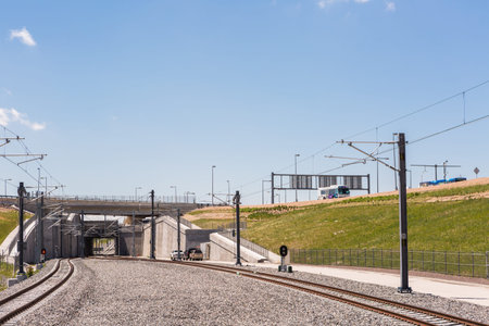 Denver, Colorado, USA-June 1, 2016. Denver Airport commuter rail station in the Summer.のeditorial素材