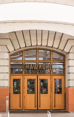 Denver, Colorado, USA-June 1, 2016. Old wood doors at the Denver Union Station.のeditorial素材