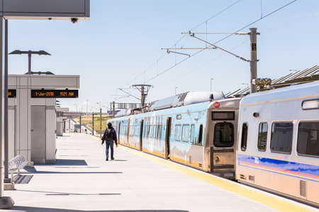 Denver, Colorado, USA-June 1, 2016. Denver Airport commuter rail station in the Summer.のeditorial素材