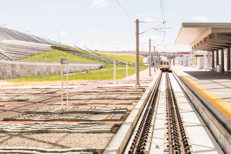 Denver, Colorado, USA-June 1, 2016. Denver Airport commuter rail station in the Summer.のeditorial素材