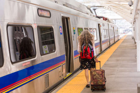 Denver, Colorado, USA-June 1, 2016. Commuter train from Denver Union Station to Denver International Airport.のeditorial素材