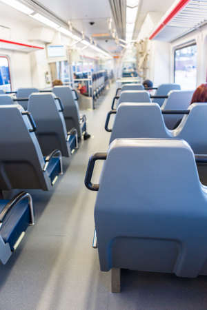 Interior of commuter train from Denver Airport to Denver Union Station.の写真素材