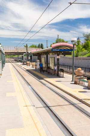 Denver, Colorado, USA-June 6, 2016. Downtown Littleton light rail station in the Summer.のeditorial素材