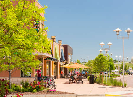 Denver, Colorado, USA-June 8, 2016. Typical North American outdoor shopping mall.のeditorial素材