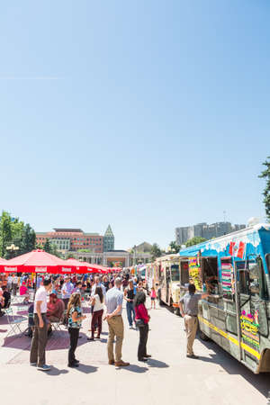 Denver, Colorado, USA-June 9, 2016. Food trucks at the Civic Center for Civic Center Eats event.のeditorial素材