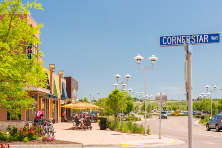 Denver, Colorado, USA-June 8, 2016. Typical North American outdoor shopping mall.のeditorial素材