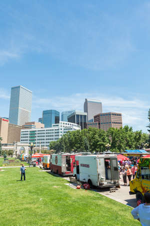 Denver, Colorado, USA-June 9, 2016. Food trucks at the Civic Center for Civic Center Eats event.のeditorial素材