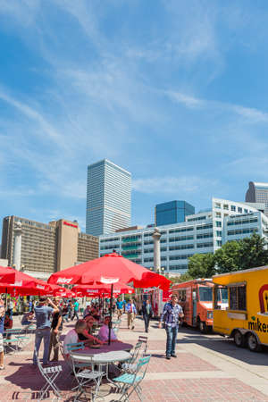 Denver, Colorado, USA-June 9, 2016. Food trucks at the Civic Center for Civic Center Eats event.のeditorial素材