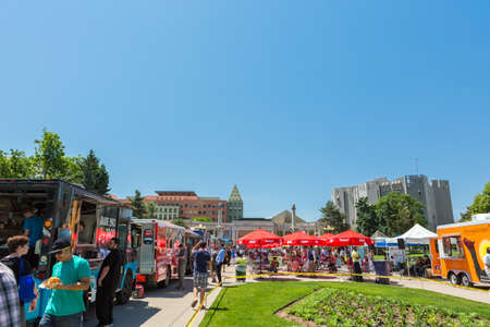 Denver, Colorado, USA-June 9, 2016. Food trucks at the Civic Center for Civic Center Eats event.のeditorial素材