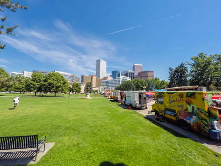Denver, Colorado, USA-June 9, 2016. Food trucks at the Civic Center for Civic Center Eats event.のeditorial素材