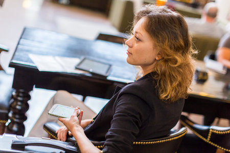 Young woman arrived to Union Station in Denver, Colorado.の写真素材