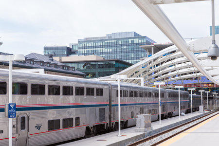 Denver, Colorado, USA-June 22, 2016.  Amtrack train ready for departure at the Denver Union Station.