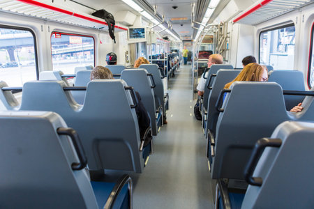 Denver, Colorado, USA-June 22, 2016.  Interior of the lightrail train travelling to the...