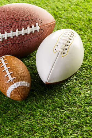 American Football Close up on on green grass.の写真素材