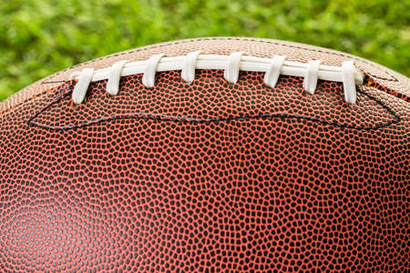 American Football Close up on on green grass.の写真素材