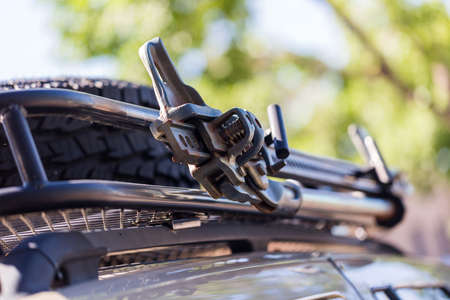 Custom built off road truck with steel roof rack and bumpers.の写真素材