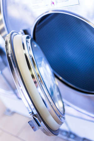 Industrial washing machines in a public  .の写真素材